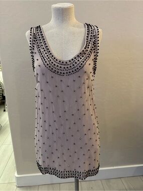 French Connection Beaded Mini Dress in Light Pink and Black